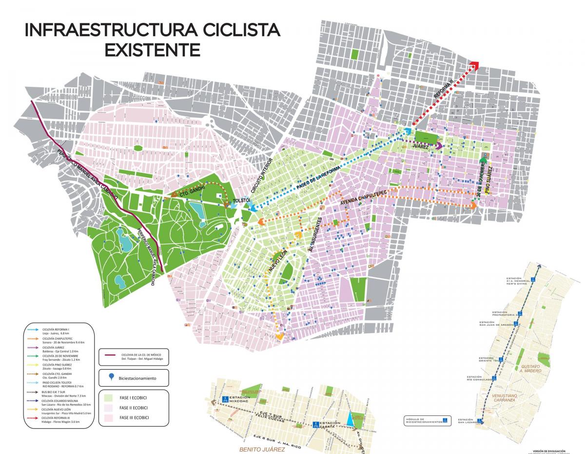 mapa da Cidade de México en bicicleta