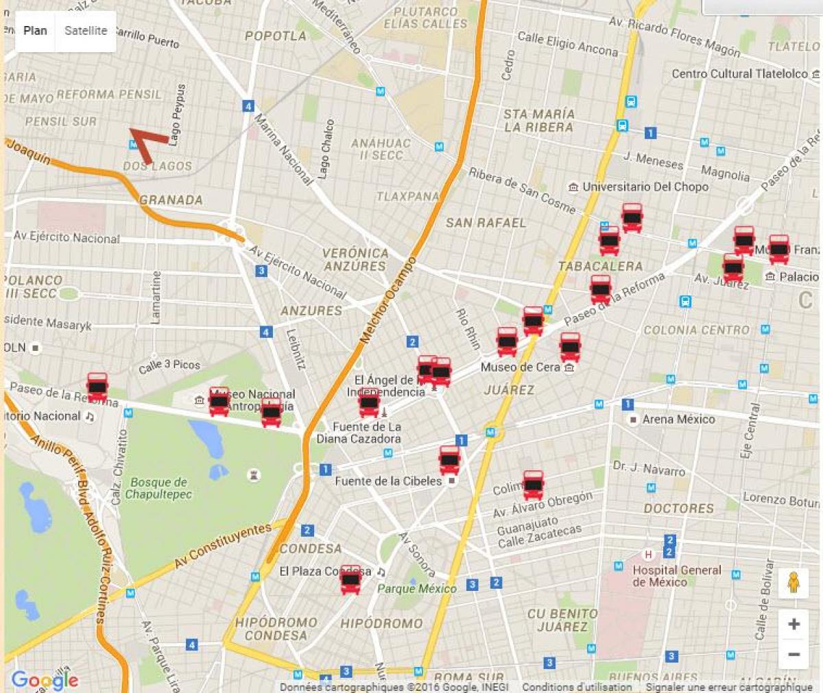 turibus Cidade de México mapa da ruta